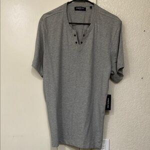 Kenneth Cole Large Gray Lace-Up Short Sleeve Tee